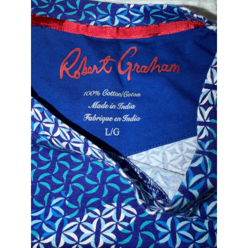Robert Graham T-Shirt Mens Large Blue Geometric Mosaic Print Short Sleeve Cotton - Picture 2 of 10